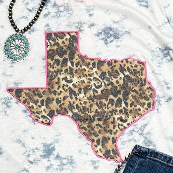 Leopard Texas on Marble and Pink Ringer Graphic Tee - Picture 2 of 2